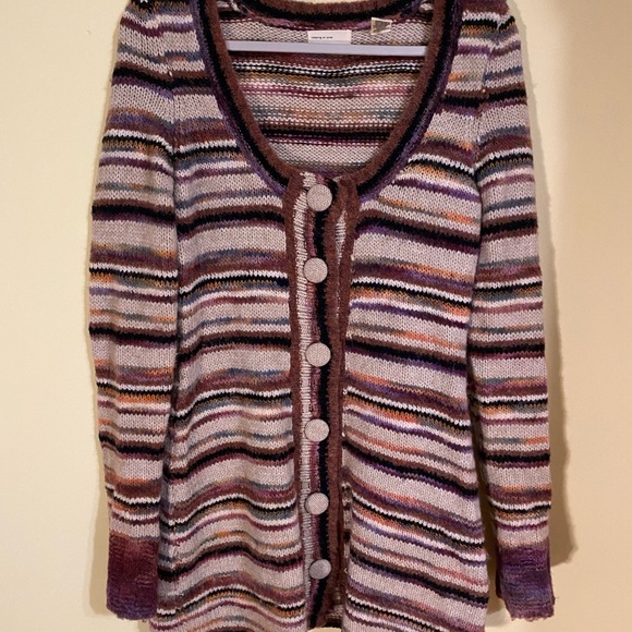 Striped Multicolor Button-Up Sweater - Picture 1 of 3